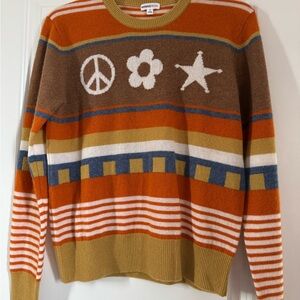 Minnie Rose Striped Crewneck Sweater in Orange, Brown & Mustard